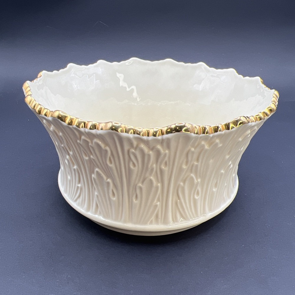 5" Candy Dish by Lenox Ivory Woodland Collection, Gold Scalloped Edge / Nut Bowl